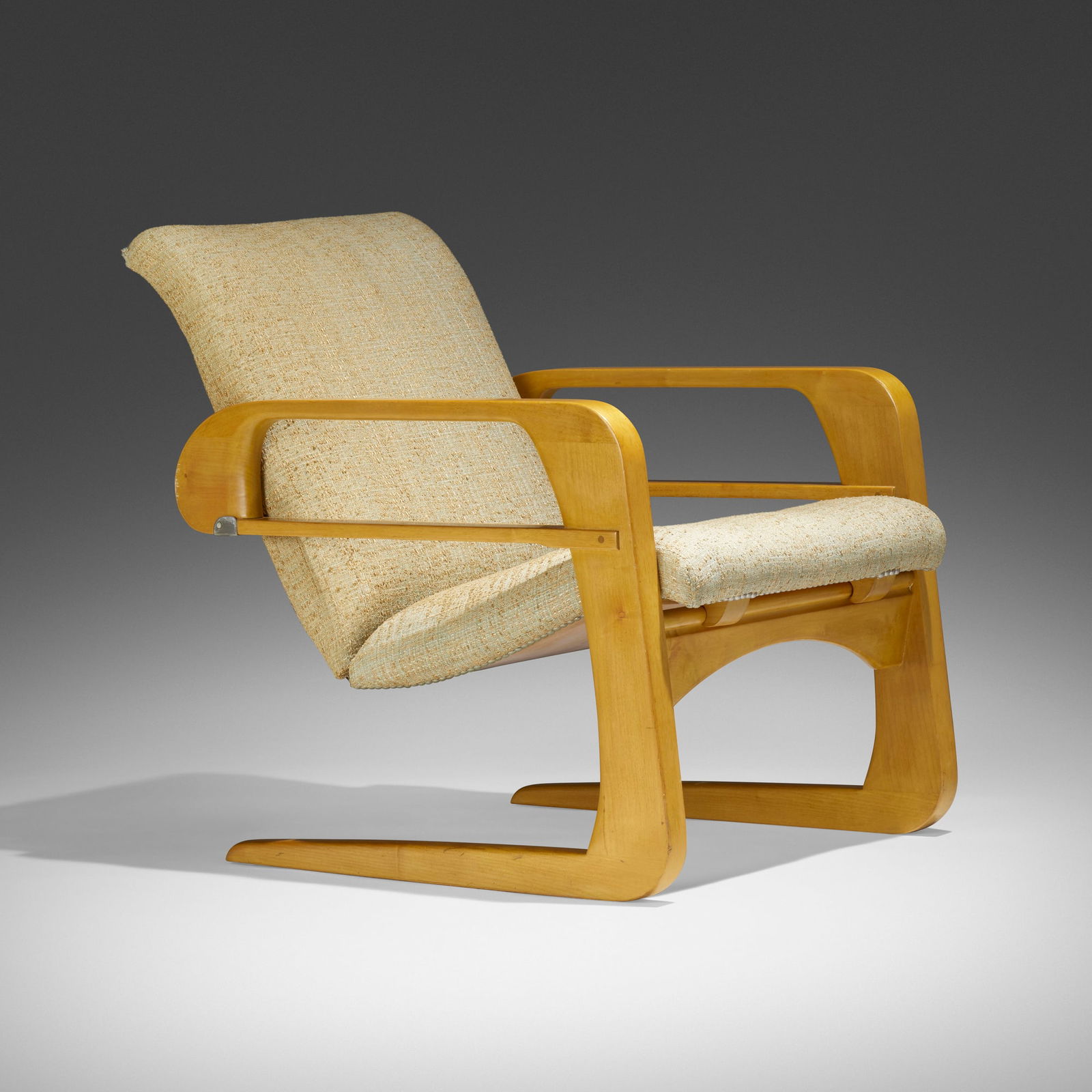 Kem Weber, Airline armchair: Kem Weber Airline armchair Airline Chair CompanyUSA, c. 1935birch, upholstery, leather 31.5 h x 24.5 w x 35 d in (80 x 62 x 89 cm) Literature: KEM Weber: Designer and