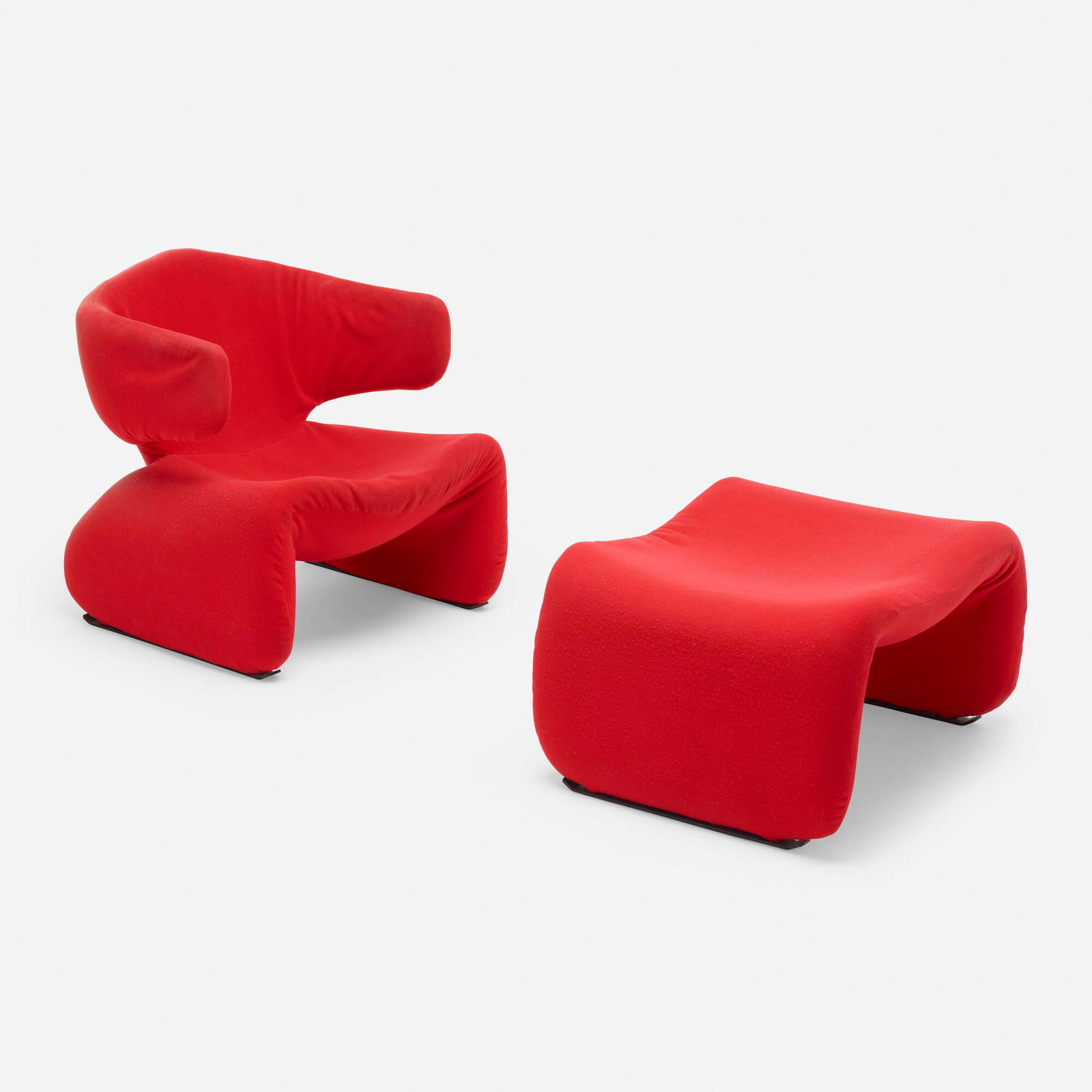 Olivier Mourgue, Djinn armchair and ottoman: Olivier Mourgue Djinn armchair and ottoman Airborne InternationalFrance, 1965upholstery over steel and foam, enameled steel armchair: 27 h x 24 w x 27.5 d in (69 x 61 x 70 cm) ottoman: 15 h