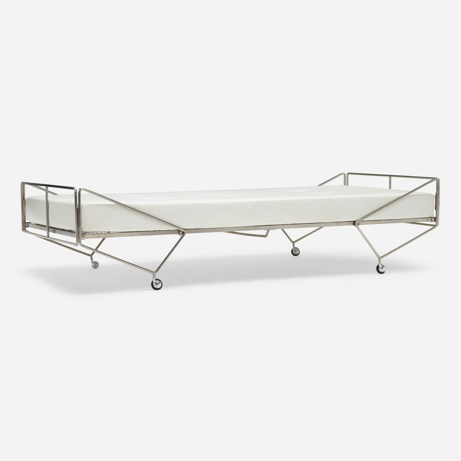 Gio Ponti, Apta daybed: Gio Ponti Apta daybed Walter PontiItaly, c. 1970aluminum, upholstered mattress, leather mattress 21.25 h x 34.75 d x 78 l in (54 x 88 x 198 cm) Literature: Gio Ponti: