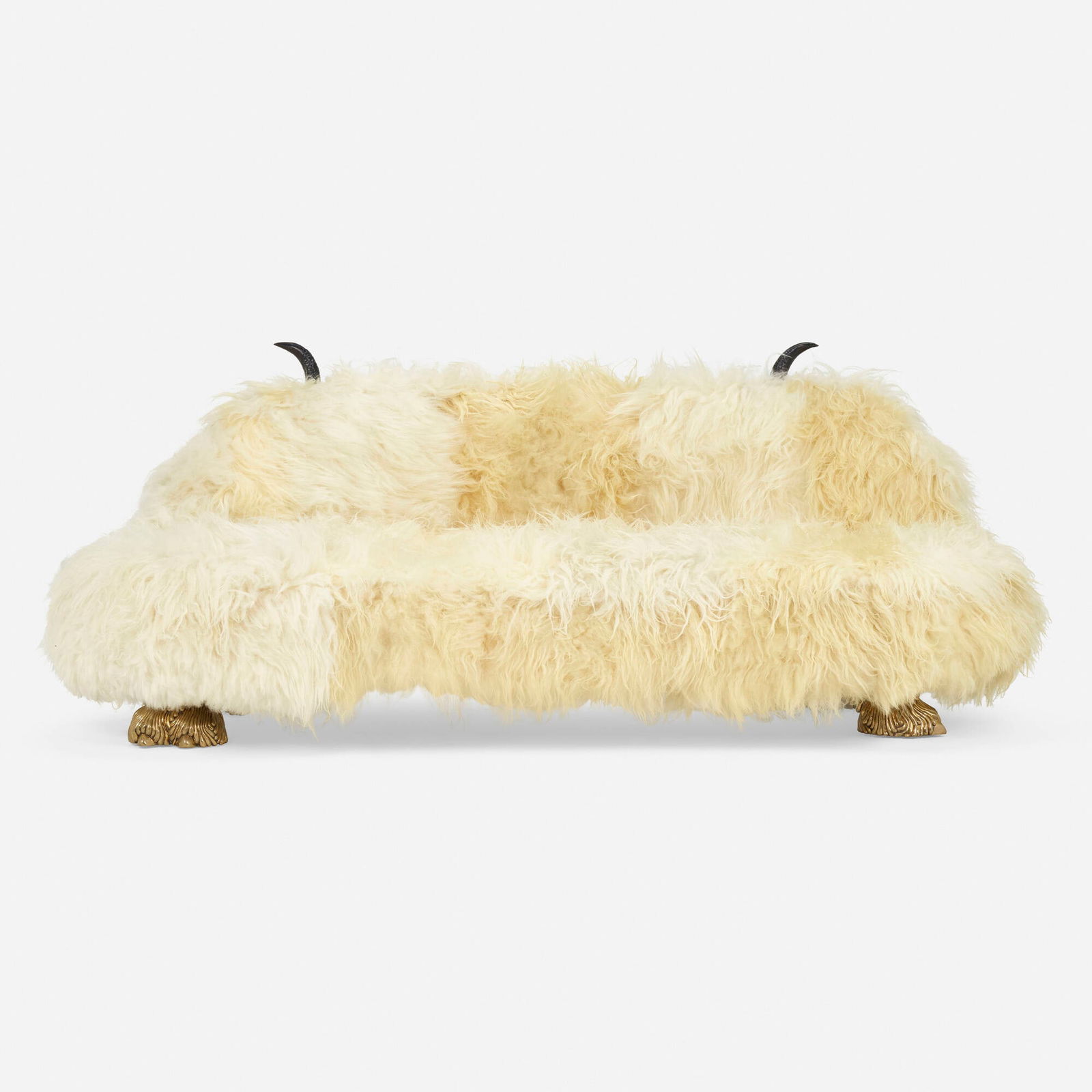 The Haas Brothers (Nikolai and Simon Haas), Christofur Walken Beast settee: The Haas Brothers (Nikolai and Simon Haas) Christofur Walken Beast settee USA, 2014white Icelandic sheepskin, bronze, carved ebony 40 h x 94 w x 47 d in (102 x 239 x 119 cm) Metal studio label
