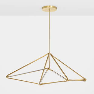 Bec Brittain, SHY 08.1 chandelier: Bec Brittain SHY 08.1 chandelier USA, 2016brushed brass 62 h x 68 w x 28 d in (157 x 173 x 71 cm) Decal manufacturer's label to ceiling plate 'Bec Brittain LLC'. This work