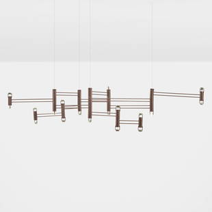 Bec Brittain and John Hogan, Aries XI.I chandelier: Bec Brittain and John Hogan Aries XI.I chandelier USA, 2016 / 2020aluminum, glass, oil-rubbed bronze finish 15 h x 68 w x 15 d in (38 x 173 x 38 cm) Paper manufacturer's label to hanging tag '