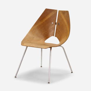 Ray Komai, Chair: Ray Komai Chair JG Furniture Company USA, 1949 walnut plywood, chrome-plated steel, stainless steel, aluminum 28.375 h x 21 w x 22 d in (72 x 53 x 56 cm) Literature: Arts & Architecture, January