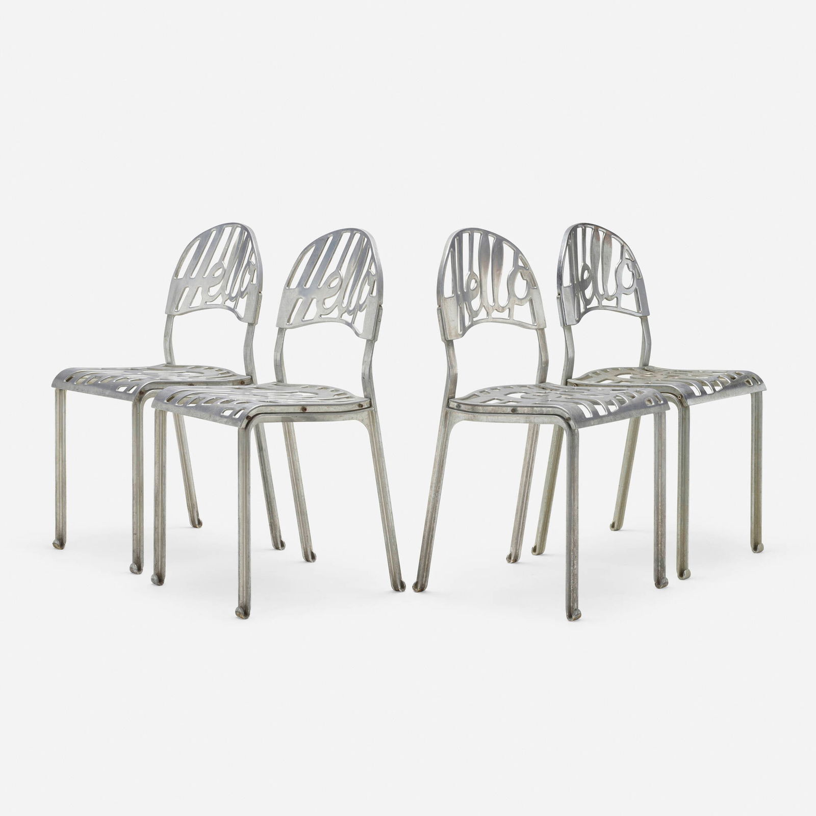 Jeremy Harvey, Hello There chairs, set of four: Jeremy Harvey Hello There chairs, set of four ArtifortUnited Kingdom / The Netherlands, 1978cast aluminum 31.25 h x 15 w x 16 d in (79 x 38 x 41 cm) Cast manufacturer's mark to underside