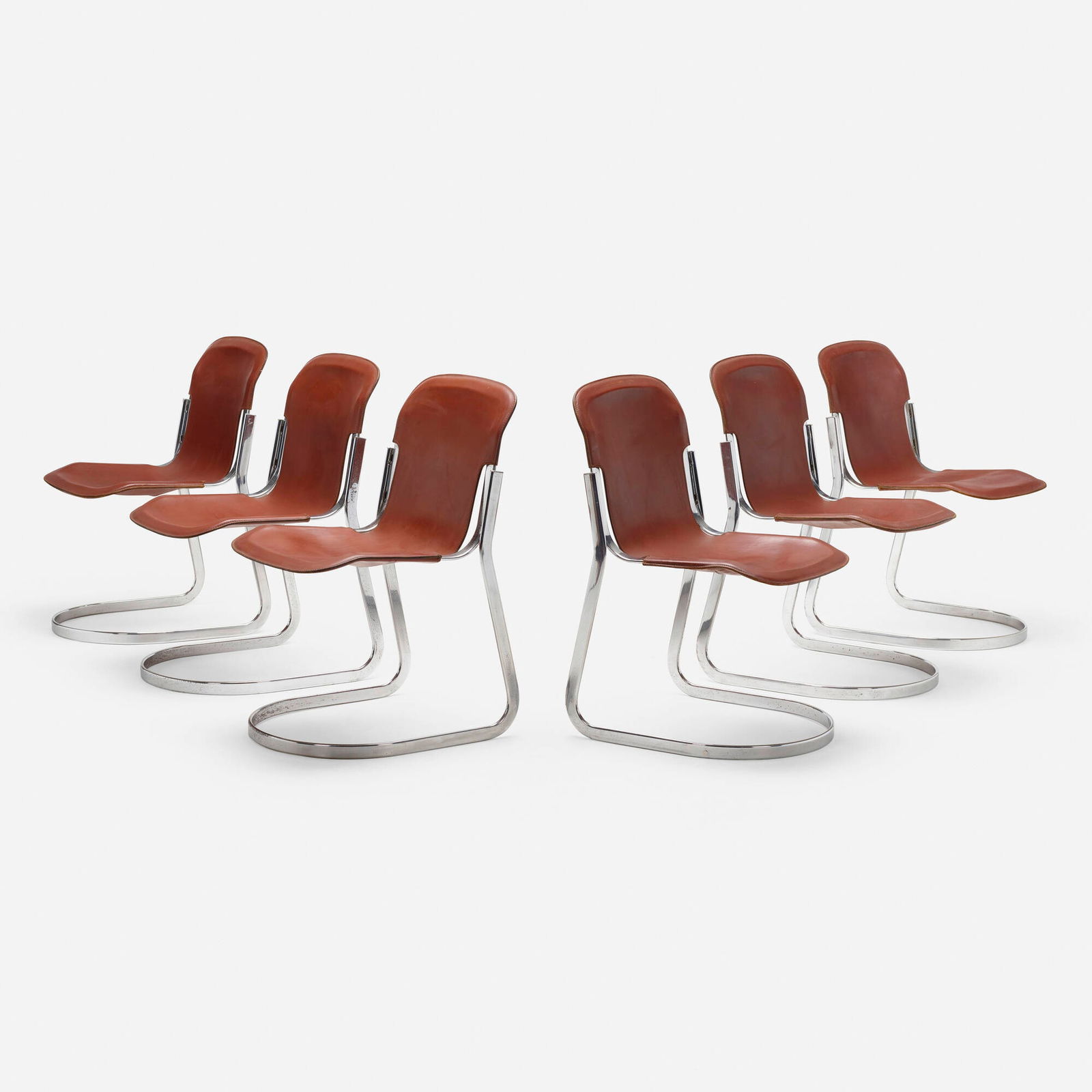 Willy Rizzo, Chairs, set of six: Willy Rizzo Chairs, set of six CidueItaly, c. 1975chrome-plated steel, leather 31.25 h x 18 w x 21.5 d in (79 x 46 x 55 cm) This work will ship from Chicago, Illinois.