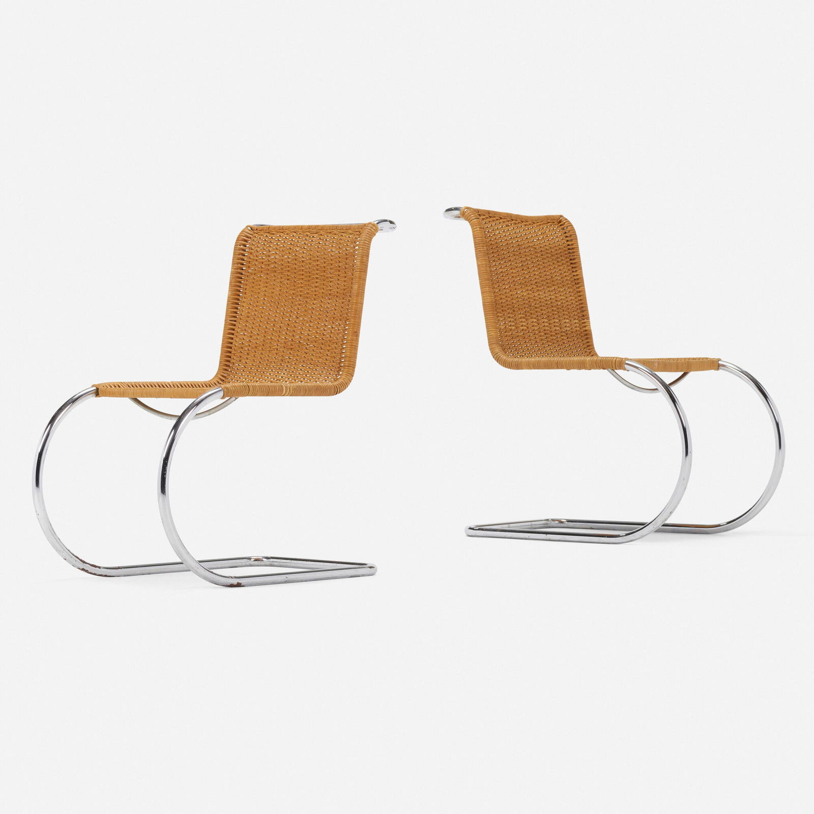Mies van der Rohe and Lilly Reich, MR10 chairs: Ludwig Mies van der Rohe and Lilly Reich MR10 chairs, pair Gebruder ThonetGermany / Austria, 1927 / c. 1990chrome-plated steel, cane 32.5 h x 18.75 w x 26.5 d in (83 x 48 x 67 cm)