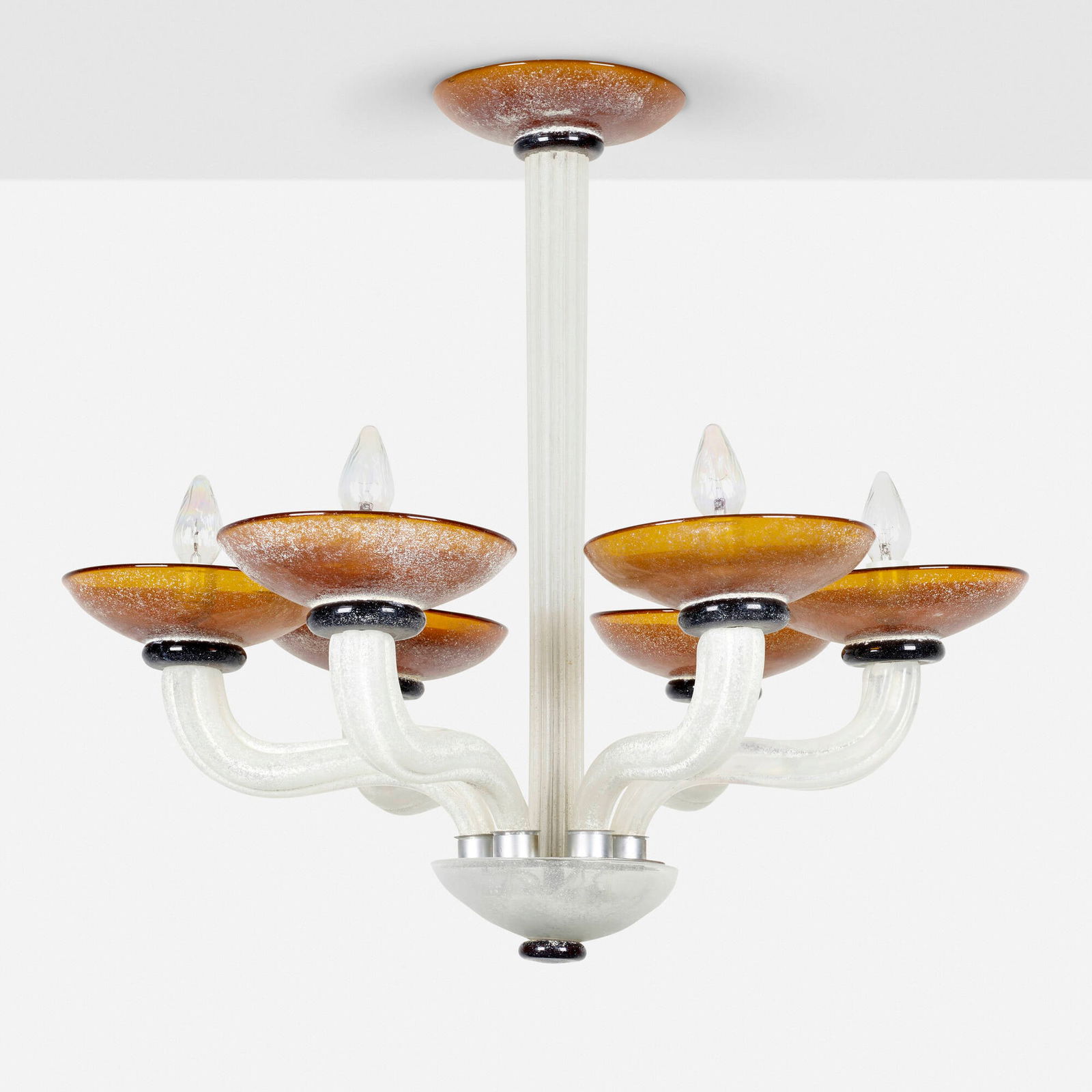 Karl Springer, Chandelier: Karl Springer Chandelier SegusoUSA, c. 1970 / c. 1985scavo glass 31.5 h x 34 dia in (80 x 86 cm) Sold with a digital certificate of authentication from Tom Langevin, former director of K