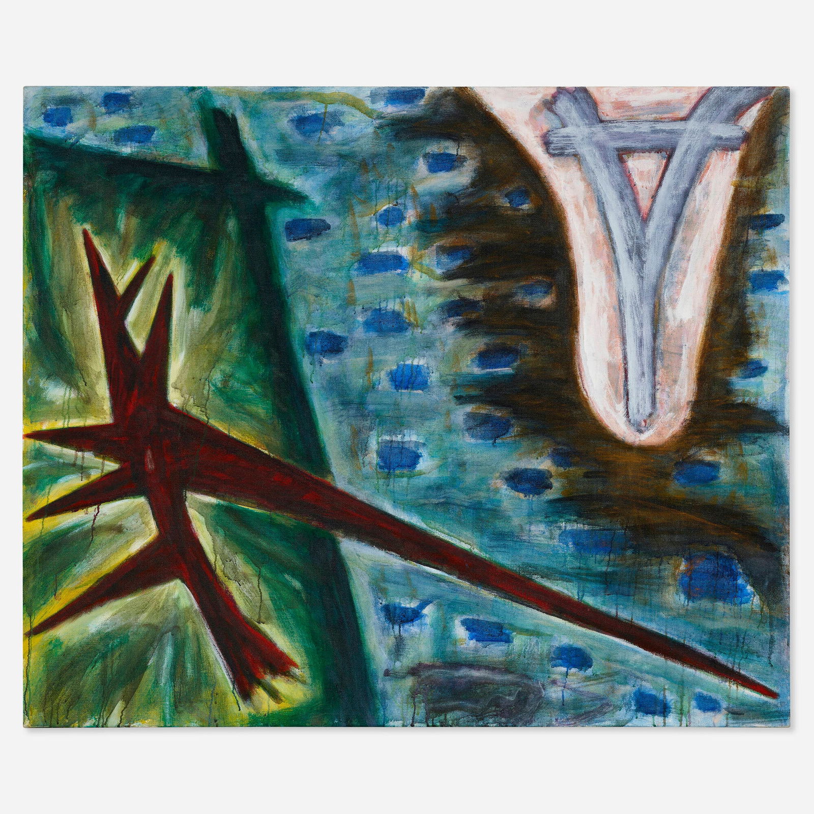 Gregory Amenoff, Sanctuario XII: Gregory Amenoff Sanctuario XII 1988distemper on linen 50 h x 60 w in (127 x 152 cm) Signed, titled and dated to verso 'Sanctuario XII Amenoff 88'. Provenance: Hirschl &