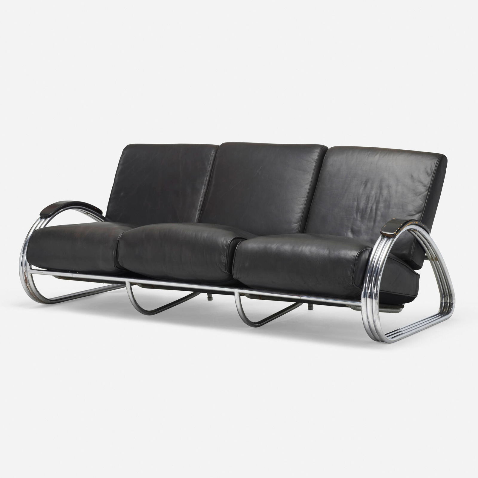 Kem Weber, Sofa: Kem Weber Sofa Lloyd Manufacturing CompanyUSA, c. 1936chrome-plated steel, leather, lacquered wood 32.5 h x 78 w x 40 d in (83 x 198 x 102 cm) This work will ship from Chica