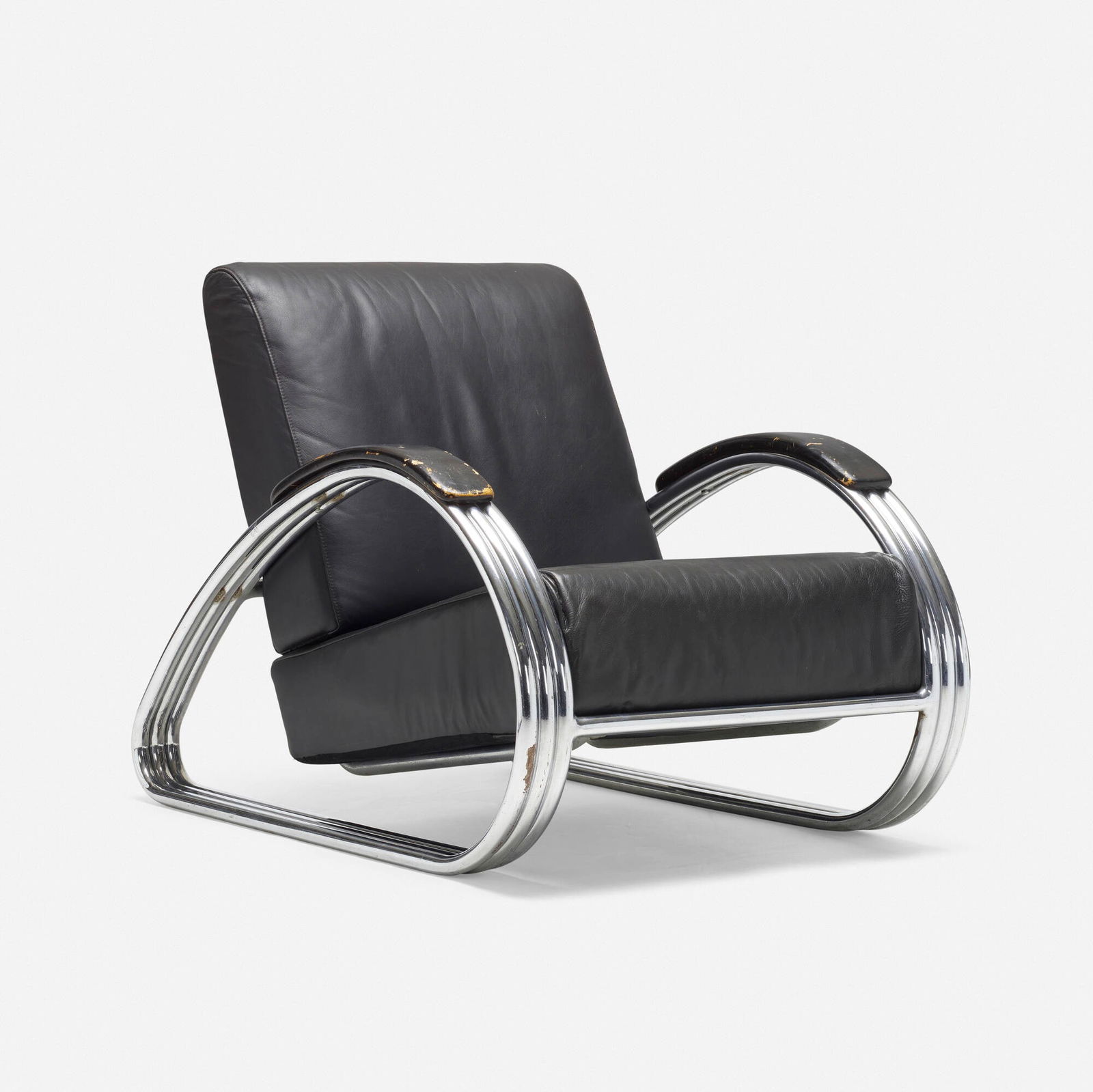 Kem Weber, C-19-C lounge chair: Kem Weber C-19-C lounge chair Lloyd Manufacturing CompanyUSA, c. 1936-37chrome-plated steel, leather, lacquered wood 29 h x 28.5 w x 40 d in (74 x 72 x 102 cm) Literature: