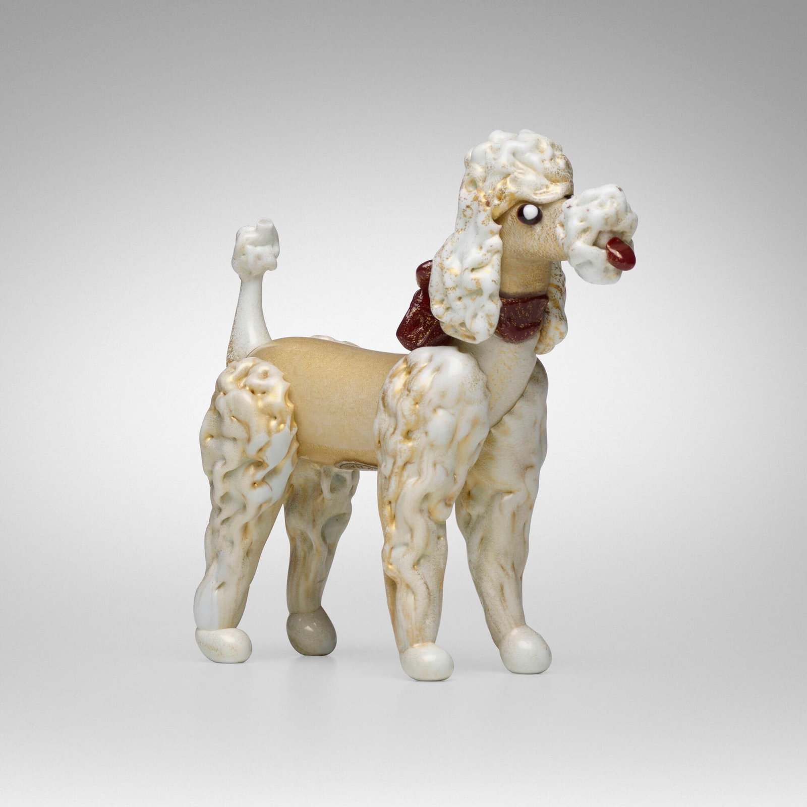 Salviati & C., Poodle: Salviati & C. Poodle Italy, c. 1960 glass with applied decoration and gold leaf 6.5 h x 6.75 w x 2.5 d in (17 x 17 x 6 cm) Paper label to underside 'Salviati & C. Venice Made in Italy'.