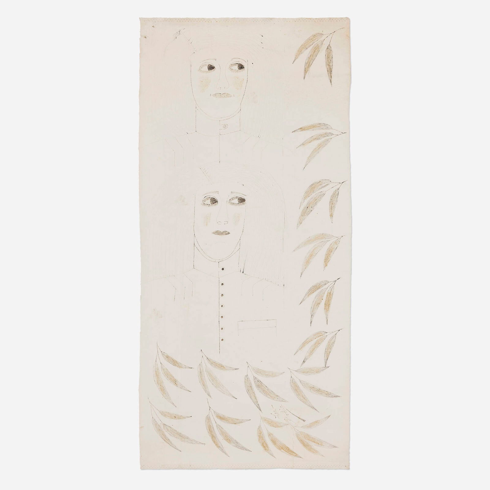Lee Godie, Untitled (Faces with Leaves) (1 of 3)