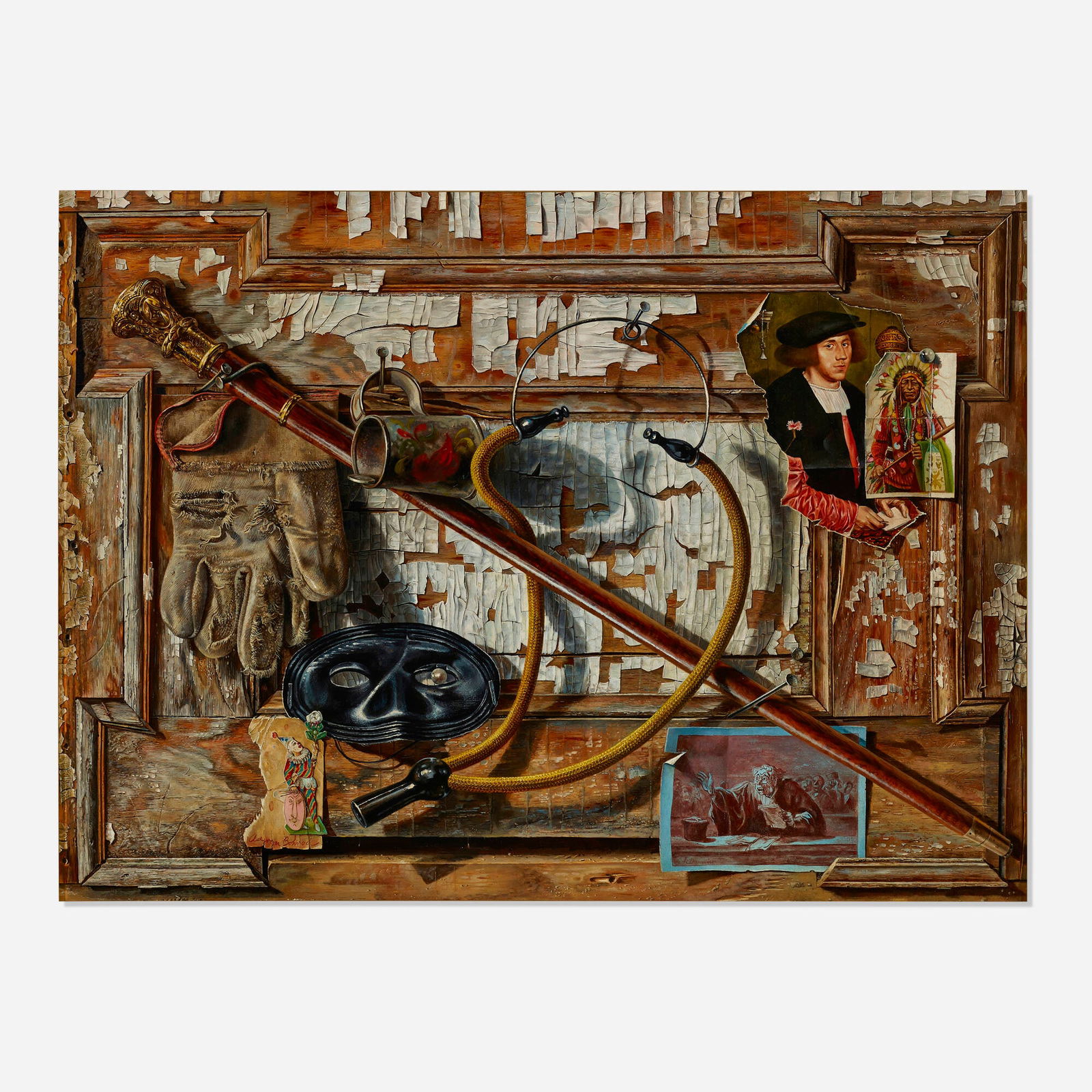 Aaron Bohrod, Every Man: Aaron Bohrod Every Man 1960oil on board 24 h x 32 w in (61 x 81 cm) Signed to lower left 'Aaron Bohrod'. Provenance: Dr. and Mrs. Louis H. Barnett, Fort Worth | Thence