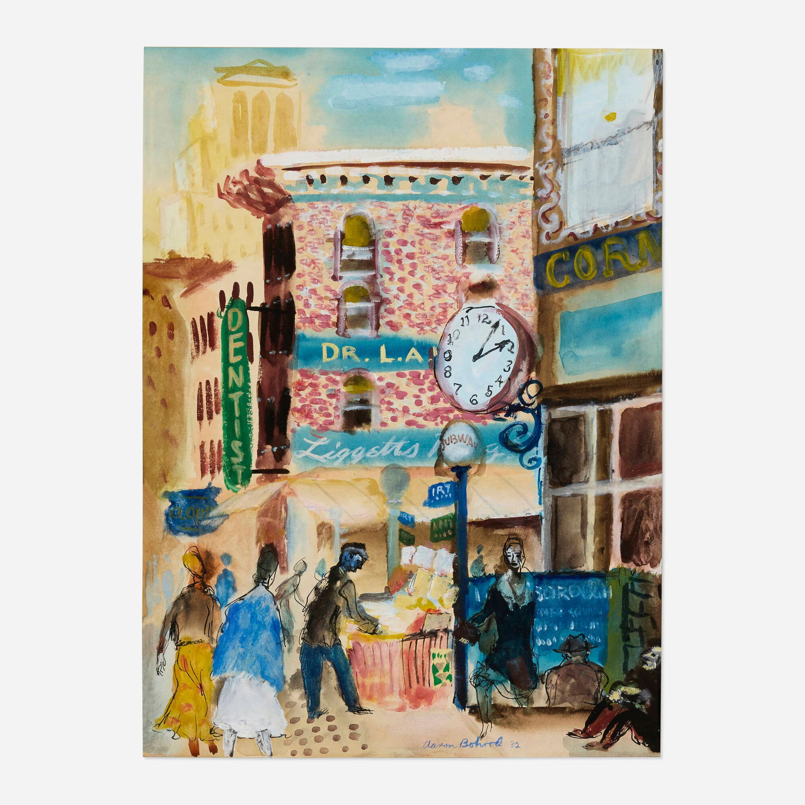 Aaron Bohrod, New York Subway Scene: Aaron Bohrod New York Subway Scene 1932watercolor and pencil on board 22.5 h x 17.625 w in (57 x 45 cm) Signed and dated to lower edge 'Aaron Bohrod '32'. Provenance: H