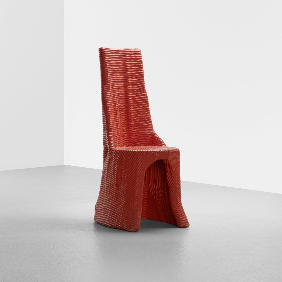 Christian Astuguevieille Mitak chair: Christian Astuguevieille Mitak chair distributed by Holly Hunt France, 1997 wrapped and painted rope over wood 18 w x 19 d x 40 h inches Signed with applied brass studio label to underside: [C. Astugu
