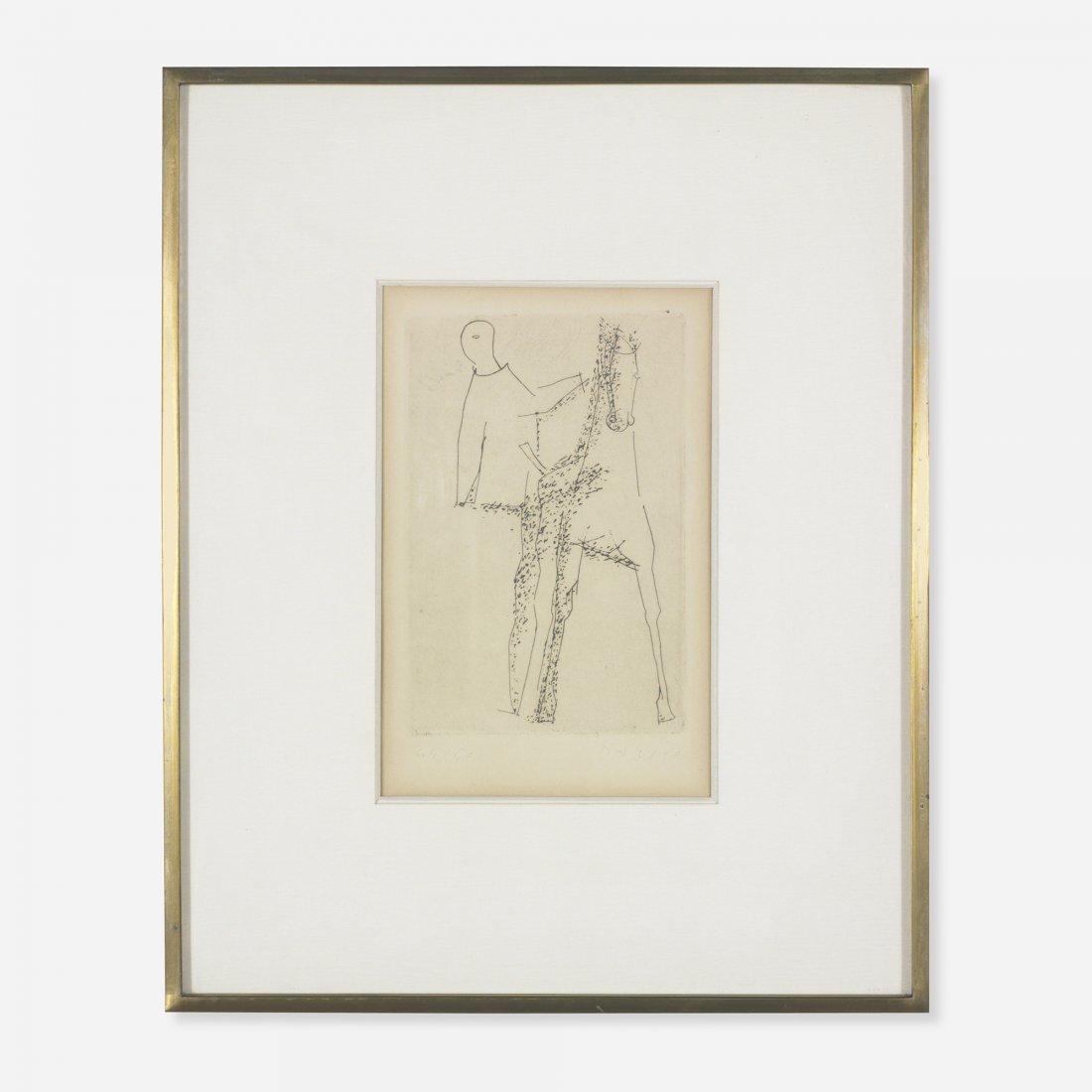 Marino Marini untitled: Marino Marini untitled Italy, 1951 etching on paper 7 h x 4.5 w inches Signed and numbered to lower edge 'Marino 44/50'. This work is number 44 from the edition of 50 published by Edizioni d'Arte Lici