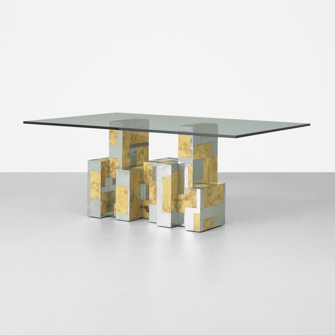 Paul Evans Cityscape dining table: Paul Evans Cityscape dining table Paul Evans Studio for Directional USA, c. 1975 bird's-eye maple, chrome-plated steel, glass 72 w x 48 d x 29.25 h inches