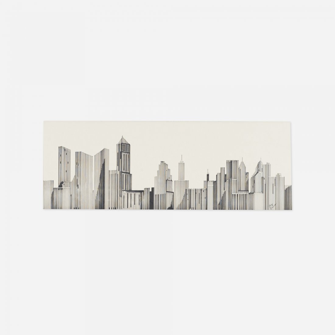 Ray Johnson untitled (Skyline): Ray Johnson untitled (Skyline) USA, c. 1945 ink on matte board 11.5 h x 26 w inches Signed to lower right 'Ray Johnson'. This early work by Ray Johnson, created while he attended Cass Technical High S
