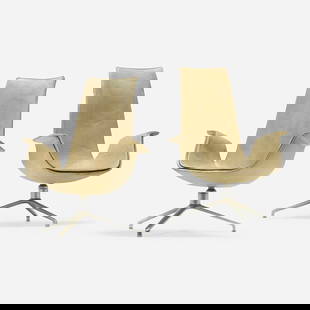 Preben Fabricius and Jorgen Kastholm, Tall Back Bird chairs, pair: Preben Fabricius and Jorgen Kastholm Tall Back Bird chairs, pair Alfred Kill InternationalDenmark, c. 1975leather, chrome-plated steel 40 h x 29.5 w x 23 d in (102 x 75 x 58 cm)