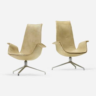 Preben Fabricius and Jorgen Kastholm, Tall Back Bird chairs, pair: Preben Fabricius and Jorgen Kastholm Tall Back Bird chairs, pair Alfred Kill InternationalDenmark, c. 1975leather, chrome-plated steel 40 h x 29.5 w x 23 d in (102 x 75 x 58 cm)