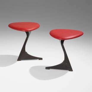 Santiago Calatrava, Stools from the Tabourettli Theatre, pair: Santiago Calatrava Stools from the Tabourettli Theatre, pair De SedeSpain/Switzerland, 1986enameled steel, Skai upholstery 18.5 h x 16.5 w x 16.5 d in (47 x 42 x 42 cm) This design was c