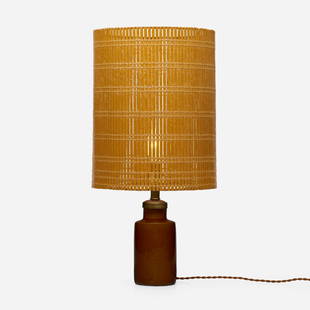 Jacques and Dani Ruelland, Table lamp: Jacques and Dani Ruelland Table lamp France, c. 1960glazed stoneware, brass, bamboo 20.375 h x 10 dia in (52 x 25 cm) Incised signature to underside 'Ruelland'. Provenance: