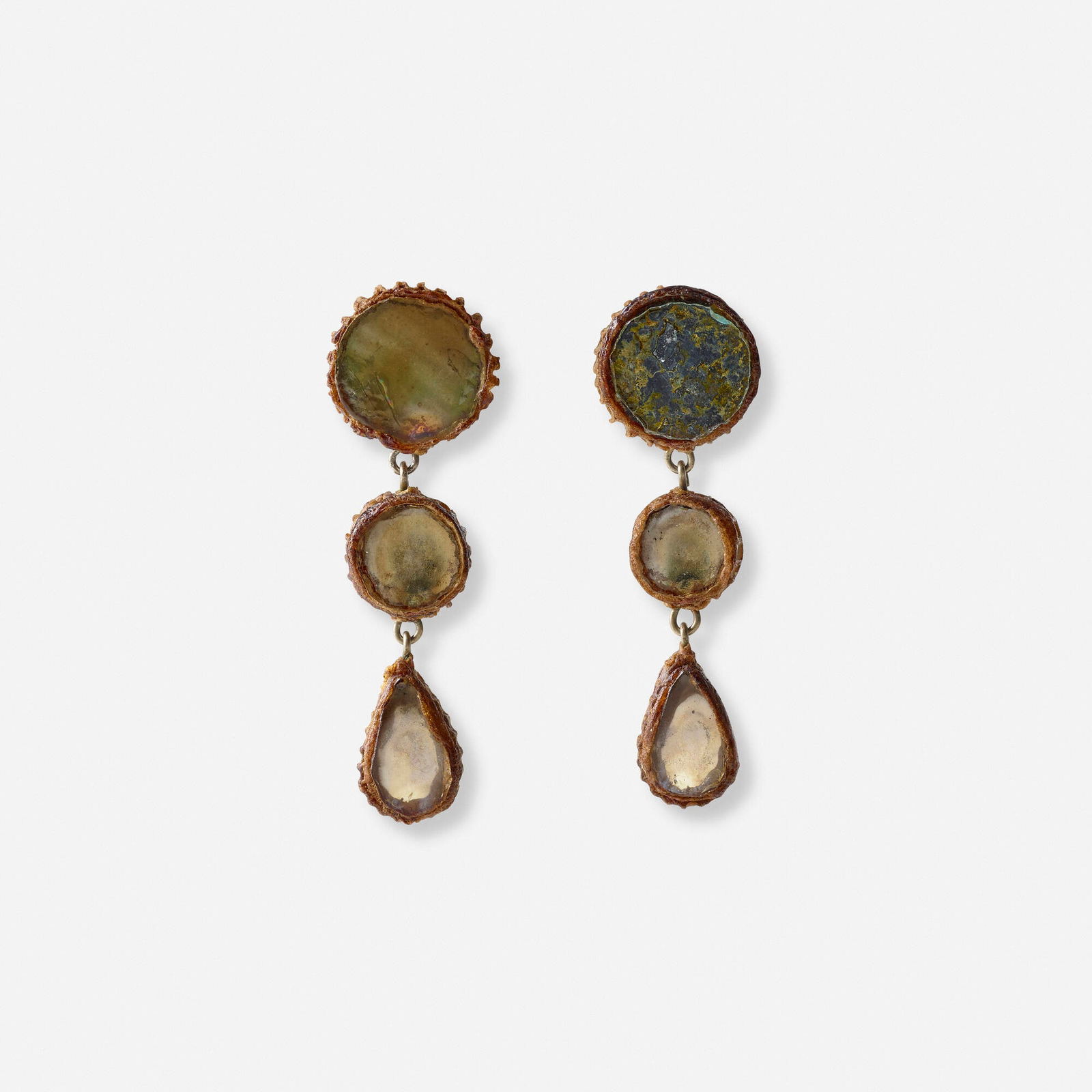 Line Vautrin, Earrings, pair: Line Vautrin Earrings, pair France, c. 1955Talosel resin, mirrored glass 2 h x 0.5 w x 0.5 d in (5 x 1 x 1 cm) Sold with a certificate of authenticity from the Association Line Vautrin.