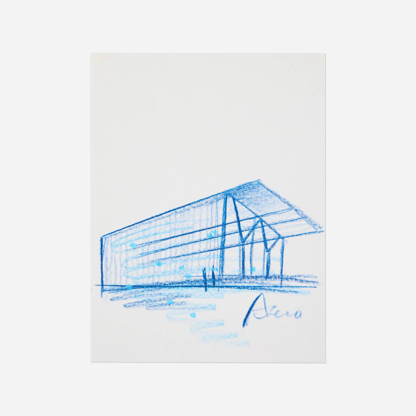 Tadao Ando, Architectural sketch (The Modern Art Museum of Fort Worth): Tadao Ando Architectural sketch (The Modern Art Museum of Fort Worth) 2002colored pencil and ink on paper 8.75 h x 6.75 w in (22 x 17 cm) Sketch features the Modern Art Museum of Fort Worth, T