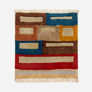 Angelo Testa, Unique tapestry: Angelo Testa Unique tapestry c. 1945hand-loomed wool, hand-knotted wool 45 h x 42.125 w in (114 x 107 cm) Provenance: Collection of the artist | Alan Moss, New York