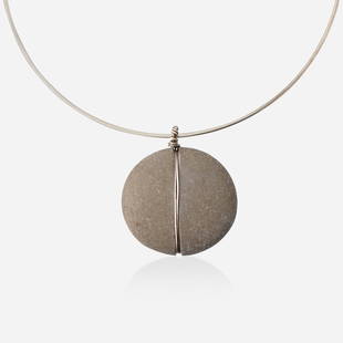 Hanna Eshel, Necklace: Hanna Eshel Necklace Israel/USA, c. 1975stone, sterling silver 7 h x 5 w x .5 d in (18 x 13 x 1 cm) Impressed mark near clasp '925'. This work will ship from Chicago, Illin