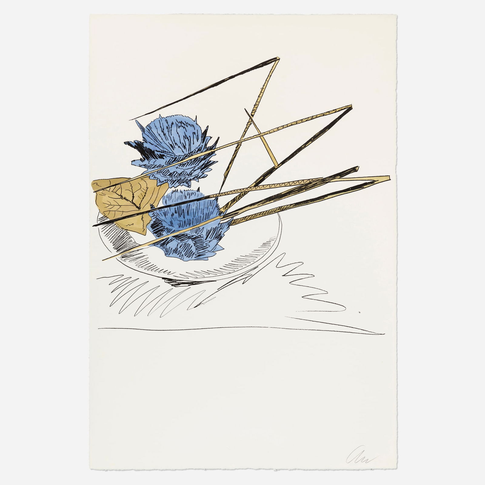 Andy Warhol, Flowers (Hand-Colored): Andy Warhol Flowers (Hand-Colored) 1974screenprint in black with hand-coloring 40.75 h x 27.375 w in (104 x 70 cm) Signed to lower right 'AW'. Signed and numbered to verso '245/250 Andy Warhol