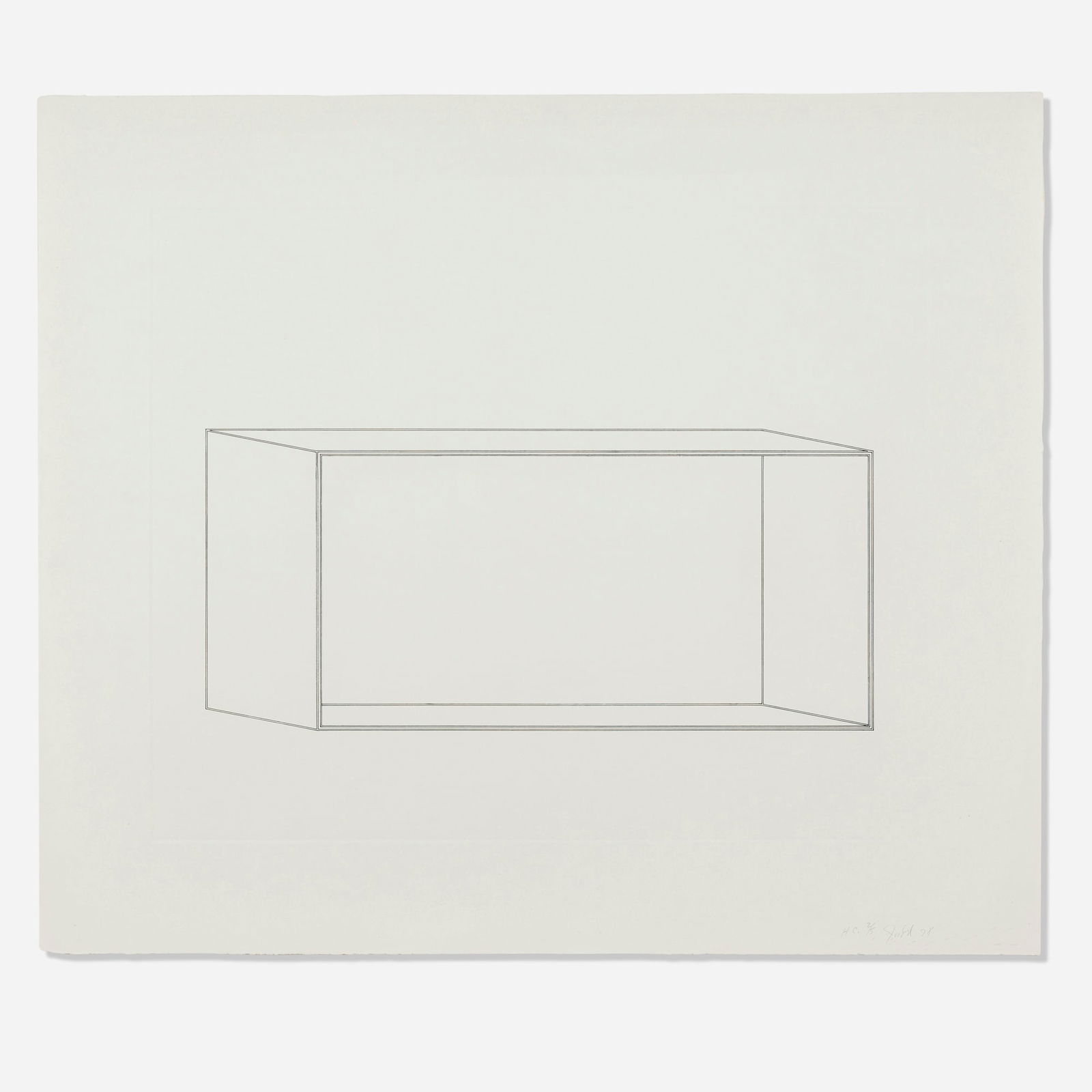 Donald Judd, Untitled: Donald Judd Untitled 1977-78etching image: 22 h x 27 w in (56 x 69 cm) sheet: 30 h x 35 w in (76 x 89 cm) Signed, dated and numbered to lower edge 'HC 2/5 Judd 78' with printer's blindstamp