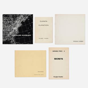 Douglas Huebler monographs, five: Douglas Huebler monographs, five bound printed paper largest: 8 h x 8 w in (20 x 20 cm) smallest: 6.625 h x 4.75 w in (17 x 12 cm) Complete Lot Details Variable Piece 4: Secrets Do