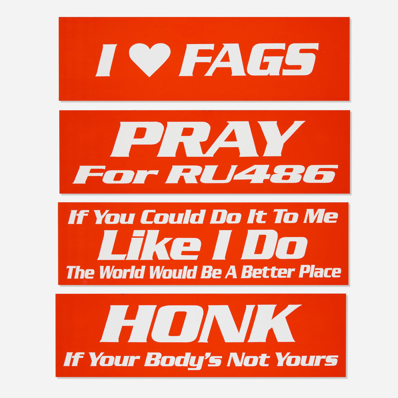 Marlene McCarty, Bumper stickers, set of seven (1 of 2)