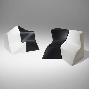 Zaha Hadid, Z-Play stools, set of four: Zaha Hadid Z-Play stools, set of four Sawaya & Moroni United Kingdom / Italy, 2002 rotation molded polypropylene 28 h x 16.625 w x 27 d in (71 x 42 x 69 cm) These stools can be positioned in any