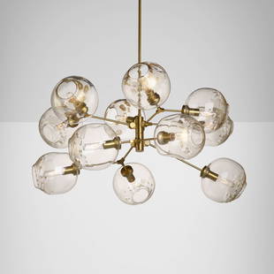 Lindsey Adelman, 11-globe Branching Bubble chandelier: Lindsey Adelman 11-globe Branching Bubble chandelier USA, c. 2009 brushed brass-plated steel, glass 54 h x 45 w x 32 d in (137 x 114 x 81 cm) This work will ship from Lambertville, New Jersey.