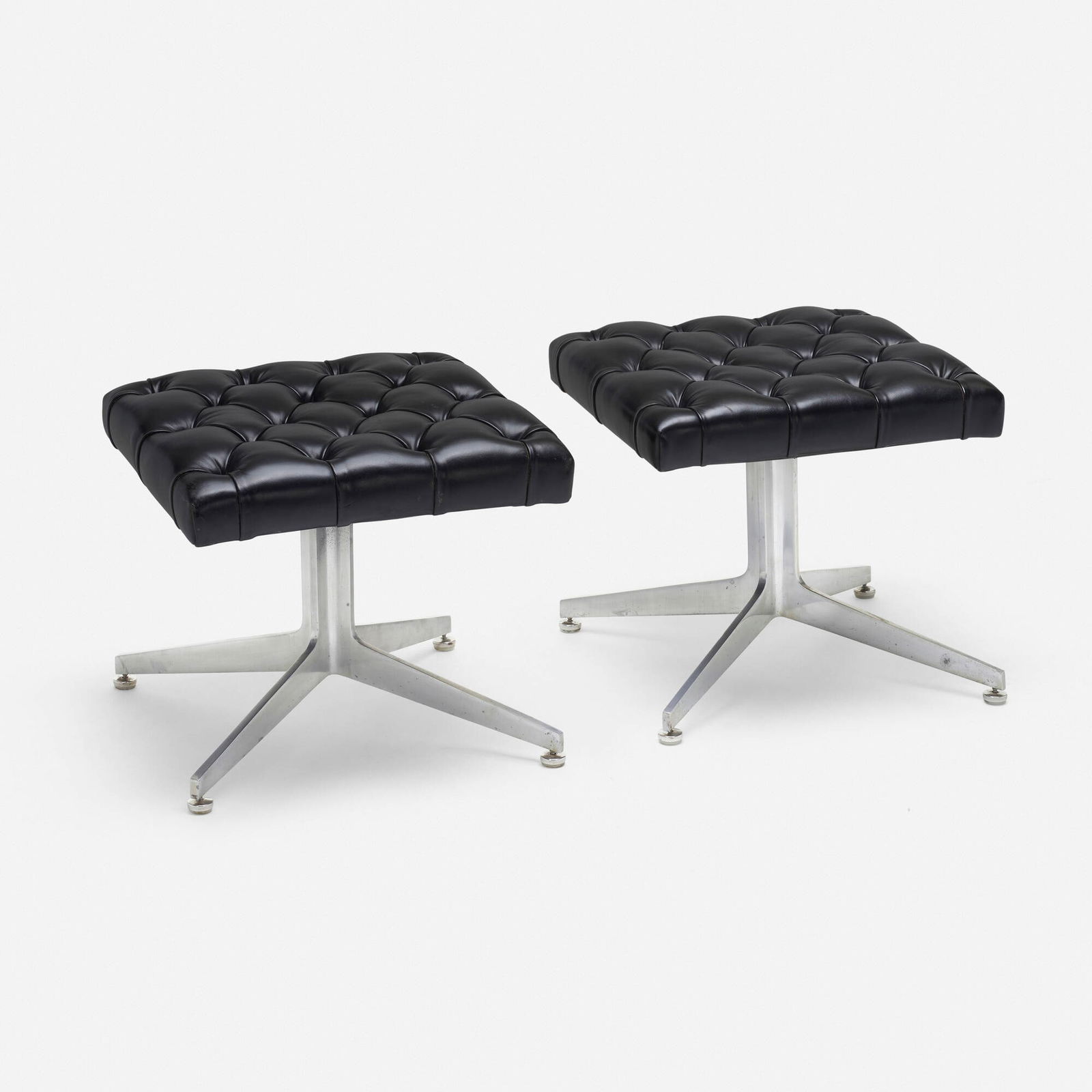 Ward Bennett, Stools, pair: Ward Bennett Stools, pair Lehigh Furniture Inc.USA, c. 1965aluminum, vinyl, enameled steel 17 h x 19.5 w x 10.5 d in (43 x 50 x 27 cm) Nylon manufacturer's label to underside of one exam