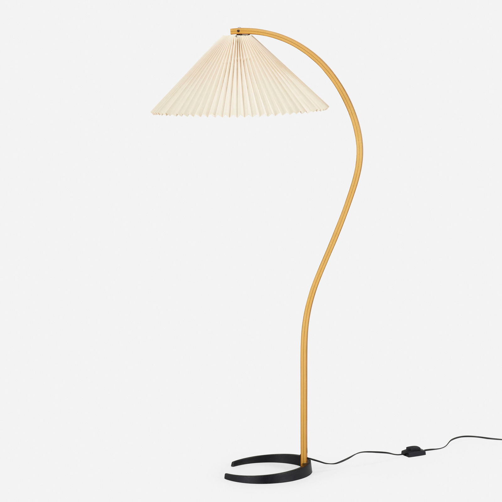 Mads (Micheli Alessio) Caprani, attribution, Floor lamp: Mads (Micheli Alessio) Caprani, attribution Floor lamp Denmark, c. 1971laminated teak, enameled steel, linen shade 59.5 h x 24 w in (151 x 61 cm) This work will ship from Chicago,