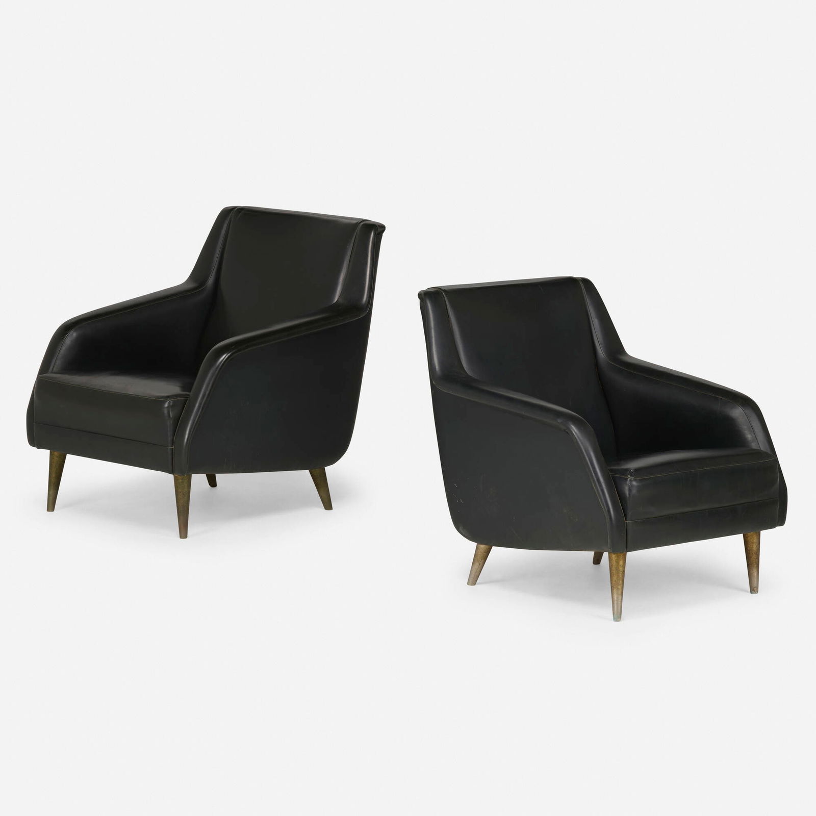 Carlo de Carli, Lounge chairs model 802, pair: Carlo de Carli Lounge chairs model 802, pair CassinaItaly, 1954vinyl, nickel-plated brass over wood 30 h x 27 w x 31 d in (76 x 69 x 79 cm) Literature: Il Mobile ital