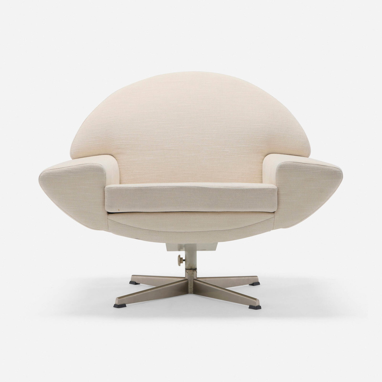 Johannes Andersen, Capri lounge chair: Johannes Andersen Capri lounge chair Trensum Denmark / Sweden, 1958 upholstery, chrome-plated steel, plastic 29 h x 35 w x 33 d in (74 x 89 x 84 cm) Lounge chair features a swivel base.