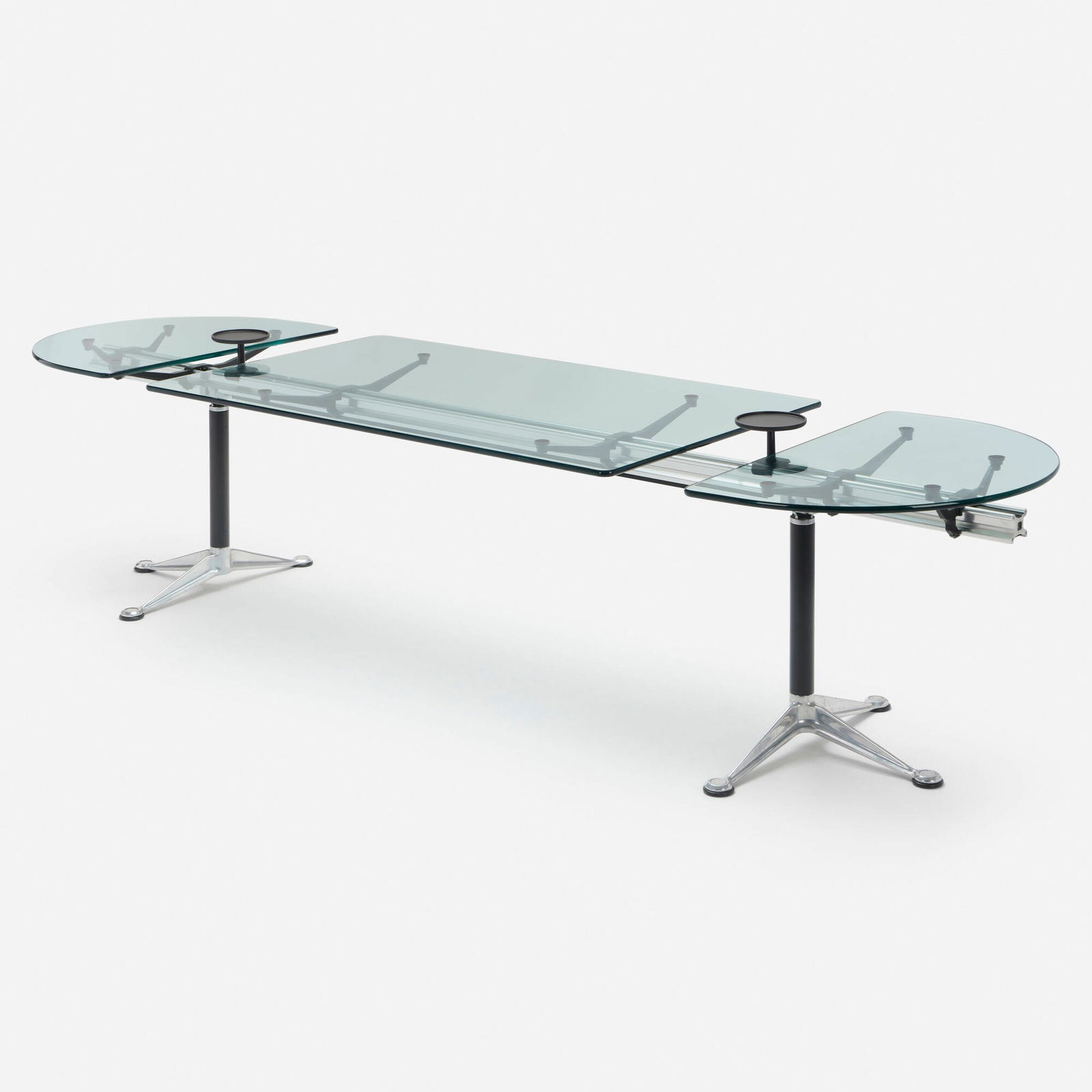 Bruce Burdick, Burdick Group System table: Bruce Burdick Burdick Group System table Herman MillerUSA, 1980 / c. 1990aluminum, glass, enameled steel, enameled aluminum 30.75 h x 121 w x 36 d in (78 x 307 x 91 cm) In 1980, this tab