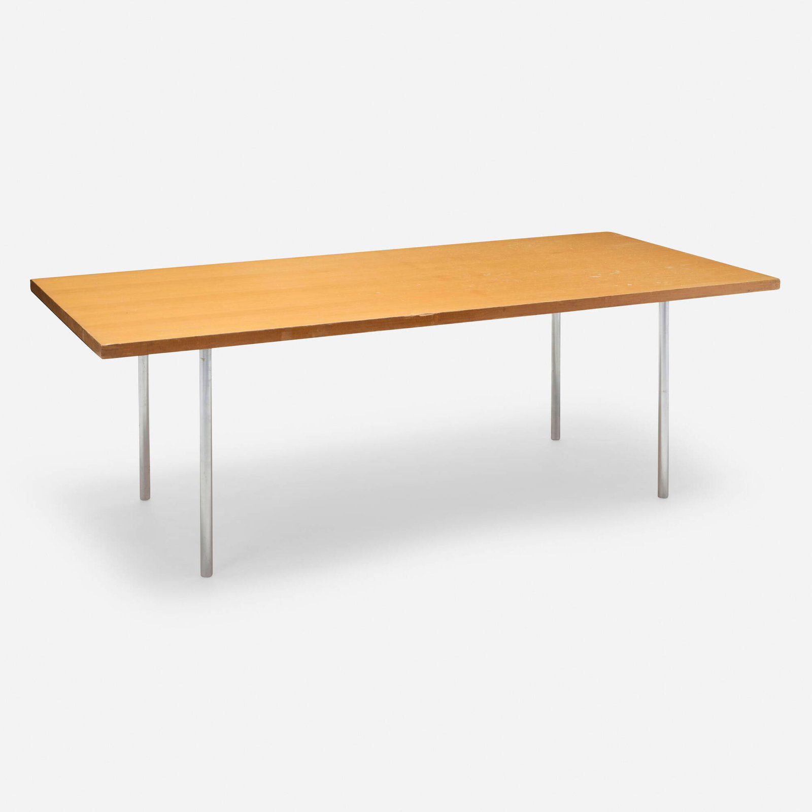 Poul Kjaerholm, PK 41 table: Poul Kjaerholm PK 41 table E. Kold Christensen Denmark, 1964 spruce, chrome-plated steel 26 h x 78.75 w x 36.5 d in (66 x 200 x 93 cm) Impressed manufacturer's mark to each leg 'Denmark'.<