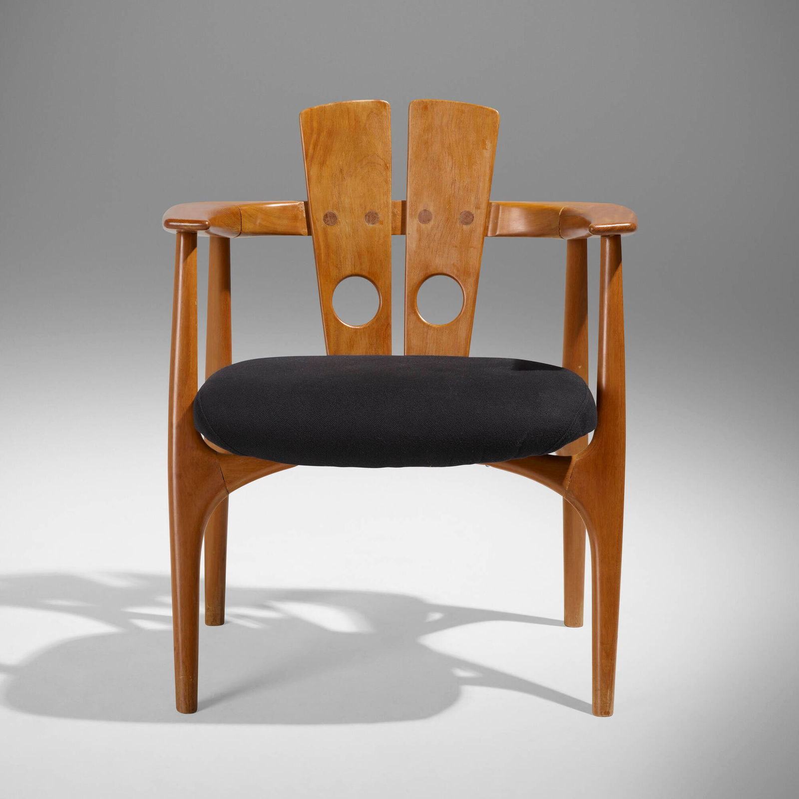 Sergio Rodrigues, Katita chair: Sergio Rodrigues Katita chair Brazil, 1997 / 2004peroba, upholstery 31 h x 26 w x 20.5 d in (79 x 66 x 52 cm) Circular manufacturer's label to underside 'Sergio Rodrigues Arquiteto Brasil'.