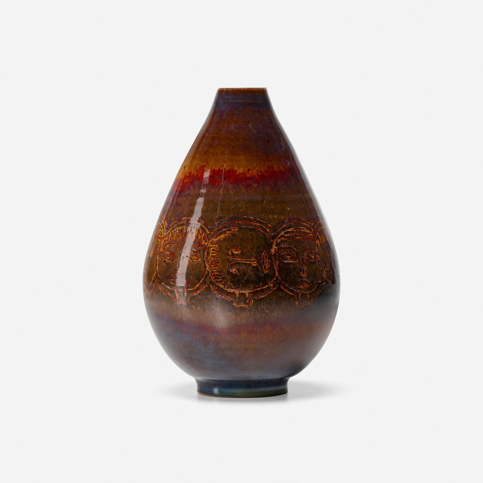 Edwin and Mary Scheier, Early vase: Edwin and Mary Scheier Early vase USA, c. 1955glazed stoneware 6.75 h x 4.25 dia in (17 x 11 cm) Incised and glazed signature to underside 'Scheier Y/S CE001'. This work wi