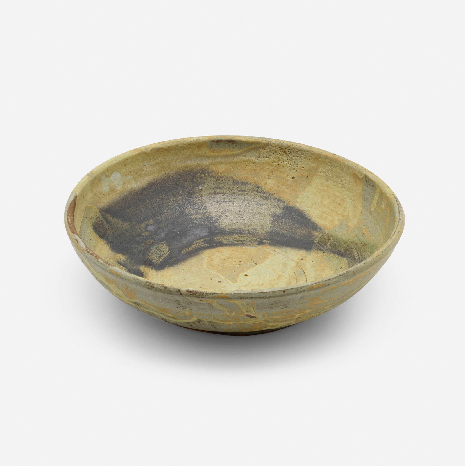 Toshiko Takaezu, Bowl: Toshiko Takaezu Bowl c. 1975 glazed stoneware 3.5 h x 12.375 dia in (9 x 31 cm) Incised signature to underside 'TT'. Provenance: Contemporary Museum, Honolulu, Hawaii |