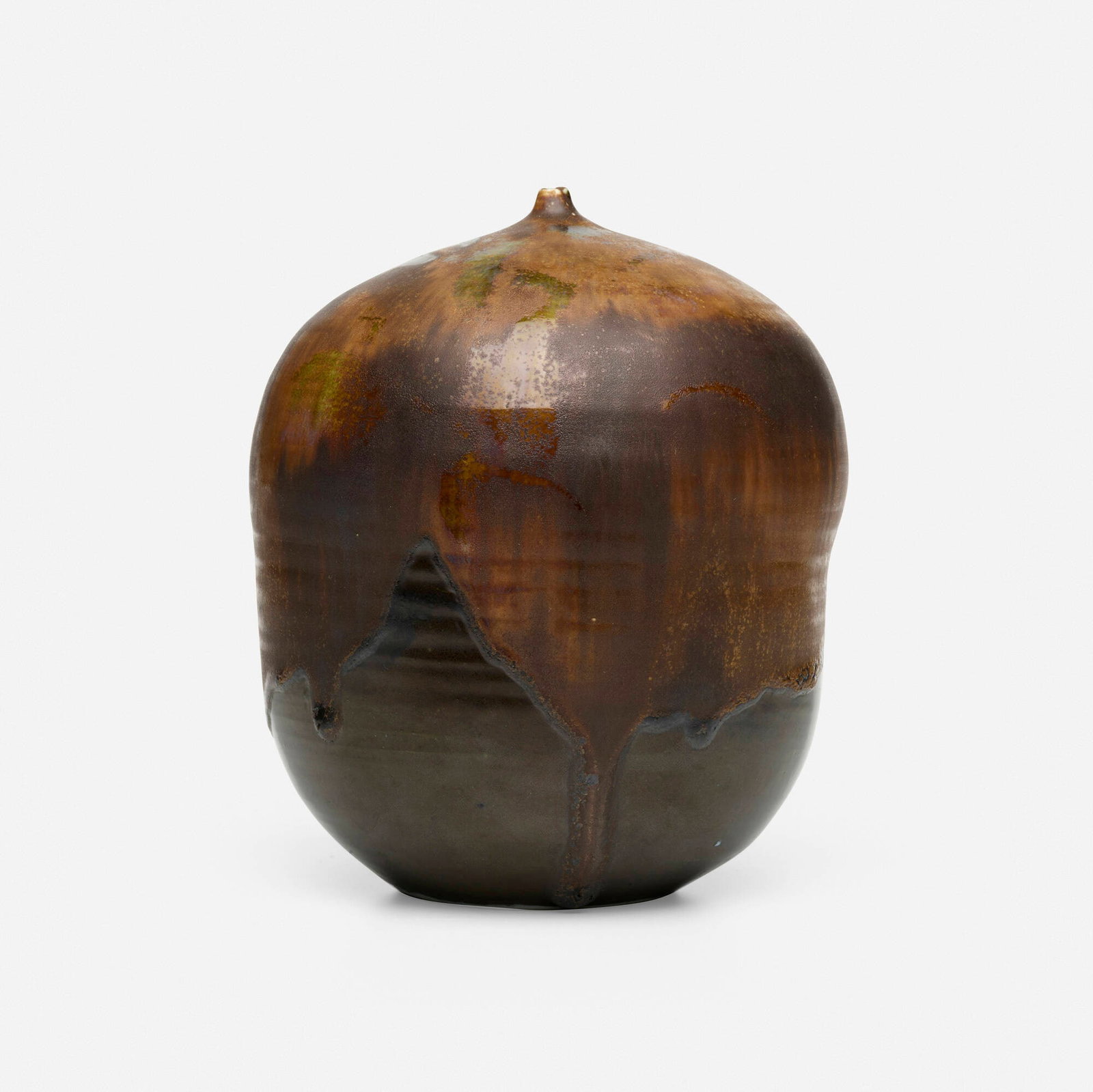 Toshiko Takaezu, Untitled (with rattle): Toshiko Takaezu Untitled (with rattle) USA, c. 1988 glazed porcelain 6.5 h x 5.25 dia in (17 x 13 cm) Incised signature to underside 'TT'. Provenance: Acquired directly