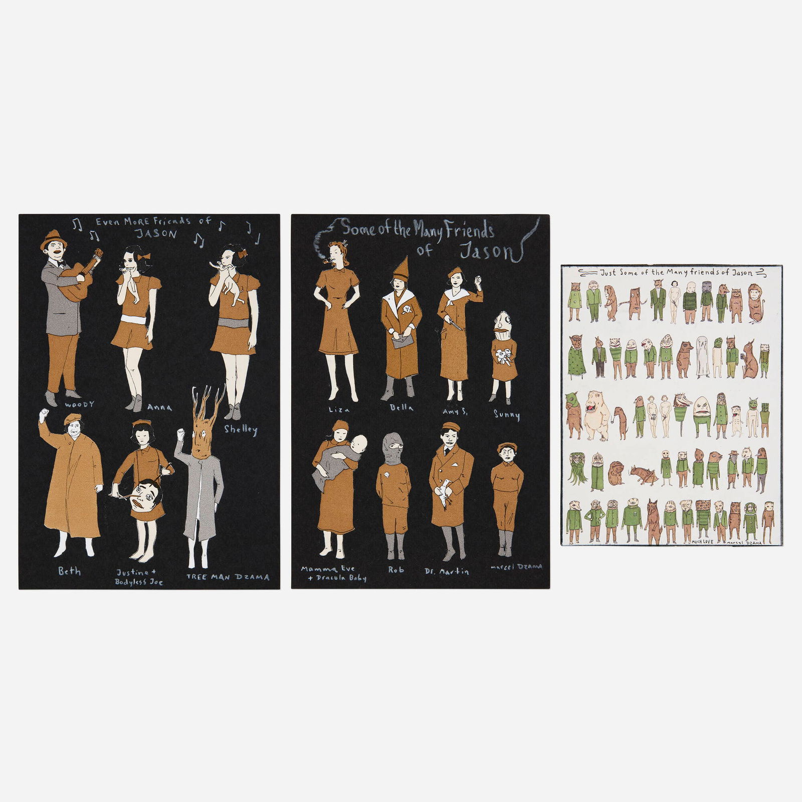 Marcel Dzama, Friends of Jason (three works) (1 of 2)