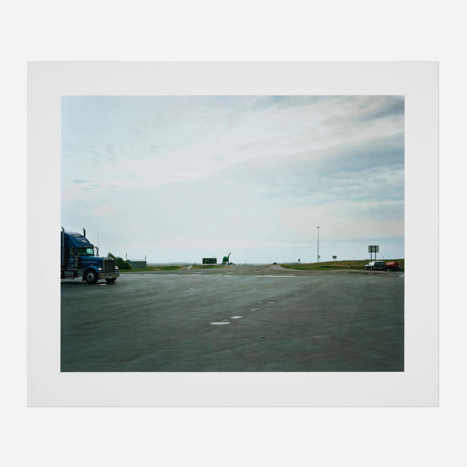 Alec Soth, Untitled (Dino at Truck Stop): Alec Soth Untitled (Dino at Truck Stop) 2011inkjet print image: 16 h x 20 w in (41 x 51 cm) sheet: 20 h x 23.875 w in (51 x 61 cm) Signed, dated and inscribed to verso 'Wall, South Dakota F