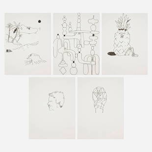 Stefan Marx, Untitled (five works): Stefan Marx Untitled (five works) ink on paper each: 24 h x 18 w in (61 x 46 cm) Lot includes one double-sided work. This work will ship from Lambertville, New Jersey.