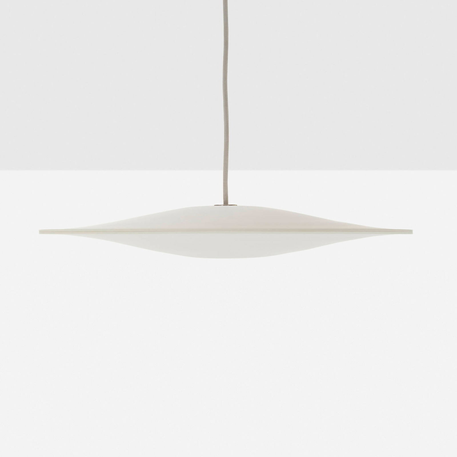 Piet Hein, Anniversary Edition Sinus pendant chandelier: Piet Hein Anniversary Edition Sinus pendant chandelier HolmegaardDenmark, c. 2000opal glass, brass 3 h x 21.75 dia in (8 x 55 cm) Impressed manufacturer's mark to top 'Piet Hein 100 Year